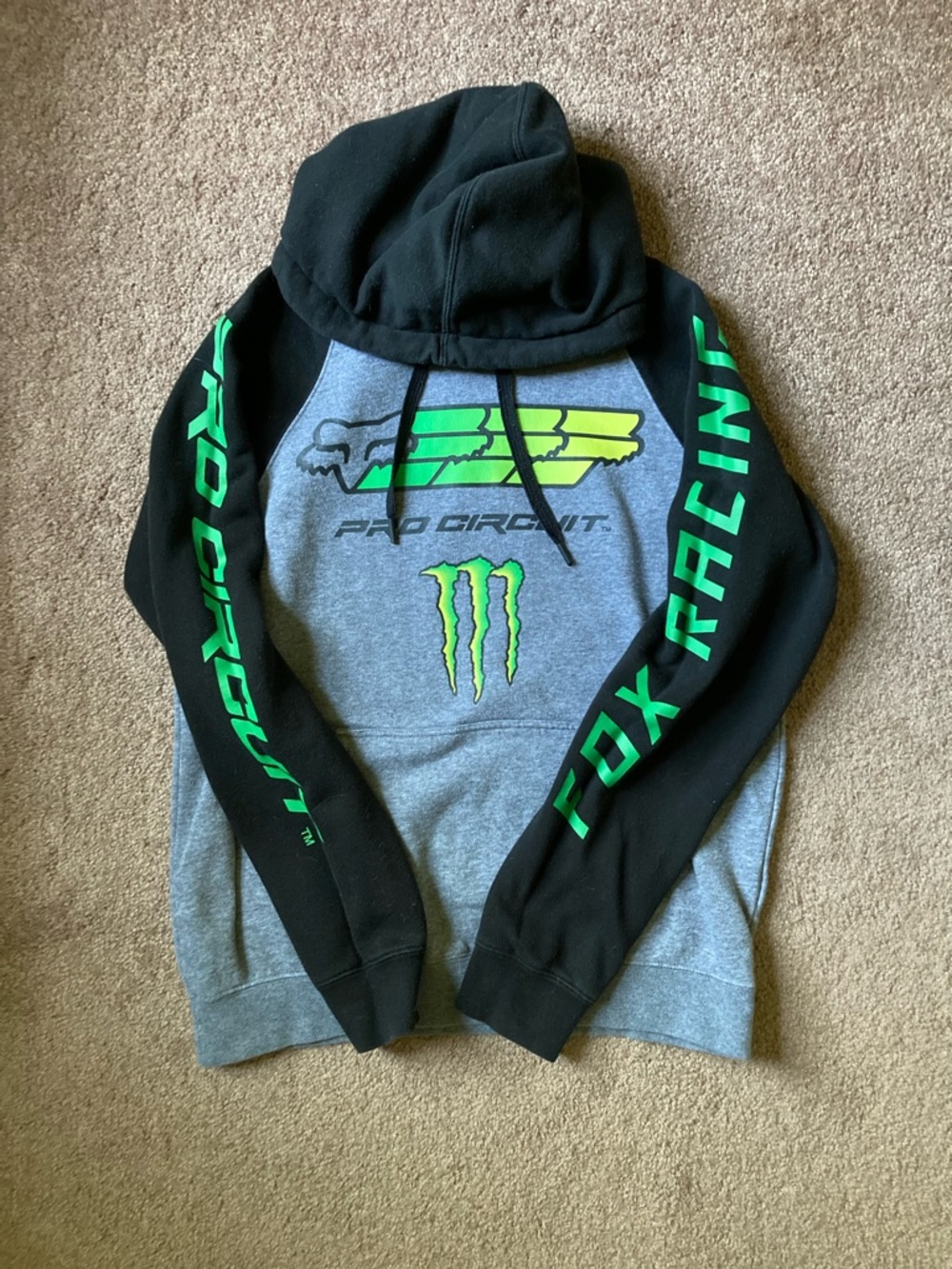 Fox Racing x Monster Energy Gray & Black Hoodie with Neon Green Logo